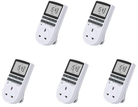 Reinscer 5X UK Plug Digital Timer Plug Socket, Electrical Programmable Plug in Timer Switch for Light, B and More