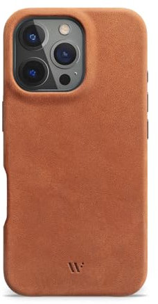 WIIUKA Hülle für iPhone 16 Pro, Leder aus Deutschland, Lederhülle extra Dünn, Premium Handyhülle, Case, Qi, skiin More, Vintage Cognac Braun
