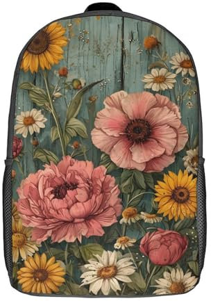 Unisex-Rucksack mit Vintage-Blumen-Poster, 3D-gedruckt, Reiserucksack, lässiger Laptop-Rucksack, leichte Schultasche für Männer, Frauen, Jungen, Mädchen, 43,2 cm