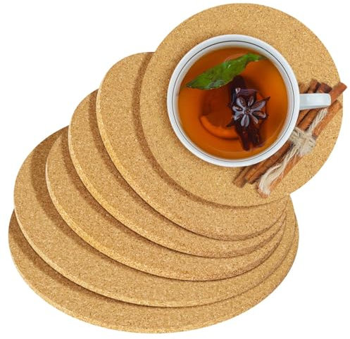 Flintronic 6er Set Topfuntersetzer, 15/18/20cm Durchmesser, Korkuntersetzer Rund, Korkuntersetzer Untersetzer, Topfuntersetzer Hitzebeständig Untersetzer Topf Kork, für Töpfe, Schüsseln