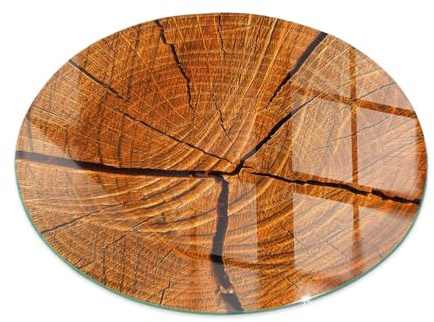 Piastra per camino e stufa ⌀70 cm Resistente alle Alte Temperature Resistente a Scintille Design Elegante Protezione del Pavimento di Vetro Temperato Rotonda - Venatura del legno