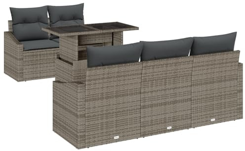 vidaXL Garten-Sofa-Set mit Speicher 6 pcs Grau Poly Rattan, Alfresco Möbel, modularer Outdoor-Sofa-Set, moderner Garten-Lounge, verstellbare Füße, Poly-Rattan, vielseitige Terrasse