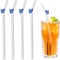 AHRLIC Reusable Glass Straws with Charms, 4 Pcs Cute Glass Straw Drinking with Bows, Bow Straws for Smoothie, Milk, Coffee, Cocktail, Juice - Blue