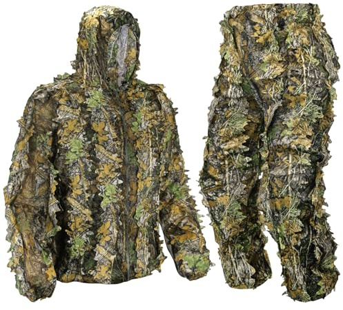 3D Camo Leaf Ghillie Suit Camouflage Outdoor Jagd Kleidung 3D Leafy Camo Kleidung Dschungel Wald Jagd Grün L