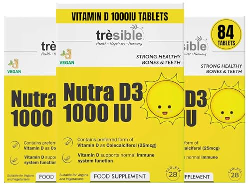 Tresible Vitamin D 1000IU Tablets (3-Month Supply) - High Strength Vitamin D Tablets to Support Immune System, Teeth, Bones, and Muscles - 84 Count Vitamin D3 1000 IU Tablet for Children and Adults