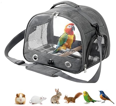 Tragetasche Für Papageien, Vogel-Tragetasche Mit Stehstange Und Edelstahl-Tablett, Leichter Rucksack Für Papagei, Faltbare Transportbox Voge, Transporttasche Für Kleine Vögel, für Papageien (Gray)