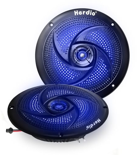 Herdio 5.25 Zoll Outdoor Lautsprecher, Aussenlautsprecher Wasserfest, 80W- Marine Lautsprecher mit LED Lichtern- für Sommerfahrten mit Offroader, Boot, UTV, ATV, RV Auto & Golf Cart, Schwarz