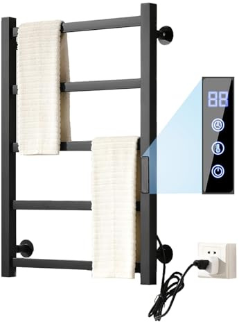 Black Radiator Electric Towel with Thermostat & LED Touch Screen, Can Be Timed Controlled, Temperature Adjusted Towel Warmer, 70 x 50 cm, Wall Mounted Heated Rack, Bathroom Rail Dryer Stainless Steel