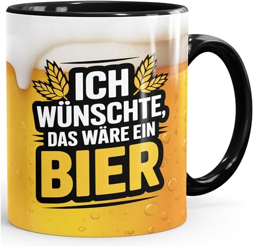 MoonWorks Tasse Spruch Ich wünschte das wäre ein Bier - Geschenk Biertrinker Bierliebhaber - Bürotasse lustige Kaffeebecher Weiss-innen-schwarz standard