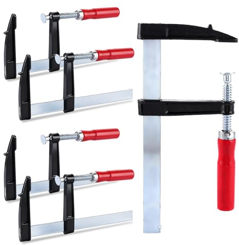 DAJAVE 5 Stück Schraubzwinge Set, Schraubzwingen Groß Spanner 200mm/300mm, Spannweite 80 mm, F-Klemmen Bar Clamp Stahl und Nylon für präzises Fixieren, Holzbearbeitung