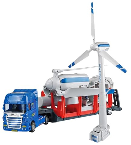 Uanqfegy 2-in-1-LKW- und Anhänger-Spielzeug mit Windturbinenmodell, zusammenbaubares Push-and-Go-Trägheitsfahrzeug für Jungen