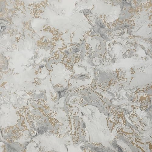 Cathpetic Silver Marble Wallpaper Feature Metallic Marble Effect Wallpaper 53 x 950cm 3 Roll,Non Woven Fabric Gold Cream Glitter Wall Paper for Living Room Bedroom Kitchen Front Room