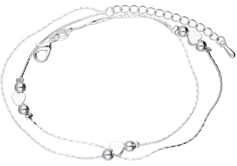 Löb 750er Weißgold vergoldet Fußkette Herzen Perlen Fußkettchen Silber Damen Herz Kugel Anhänger Schlicht Boho Modern Minimalistisch Strand Schmuck
