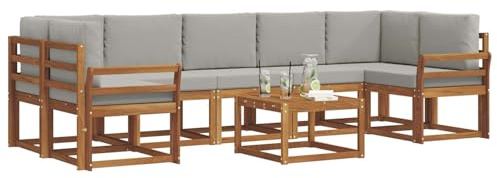 vidaXL Outdoor-Sofagarnitur mit Kissen 8 pcs Natürlich und Hellgrau