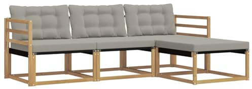 vidaXL Outdoor-Sofagarnitur mit Kissen 4 pcs Weiß und Hellgrau, Garten Sofa, modernes Eckmöbel, strapazierfähiges Set für die Terrasse, ideal zum Entspannen