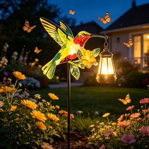 ACAREY Solarlampen für Außen Gartendeko, Solar Gartenleuchten Garten Deko Kolibri LED, Eisvogel Deko Lampen, IP65 Wasserdicht Solarfiguren, Solarlichter für Terrasse Weg Rasen, Gartendekoration (A)