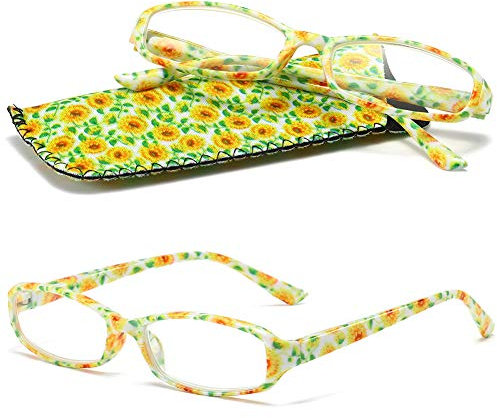 VEVESMUNDO Lesebrille Damen Modern Federscharnier Blumen Lesehilfe Sehhilfe Brille Leicht Vintage mit Brillentasche(Sonnenblumen, 1.75)