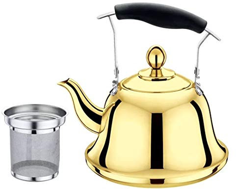 Théière sifflante en acier inoxydable avec infuseur et poignée en silicone Doré 2 l