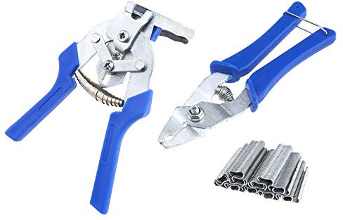 ENET 3 en 1 Outil de Pince à Anneau de Porc avec 600pcs M Clips Agrafes Poulet Maille Cage Fil Clôture