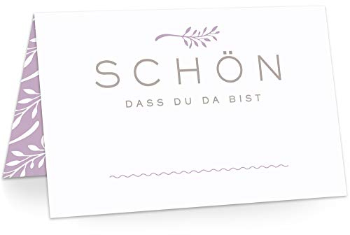 KAWAI-KAMI Tischkarten Platzkarten Namenskarten für Hochzeit Geburtstag Feier Taufe Kommunion Konfirmation Firmung Jugendweihe, 50 Stück Premium Qualität, Zweig-Dekor, Sweet Lavender (Lila)
