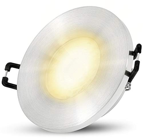 SSC-LUXon BEDA Downlight Einbau IP65 mit LED GU10 38° Abstrahlwinkel 3W warmweiß - 230V Einbauspot in Alu gebürstet & rund