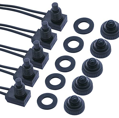 mxuteuk 5 pezzi 12V impermeabili interruttori a pulsante on-off cablati neri, utilizzare per moto/auto MXU-KP-107