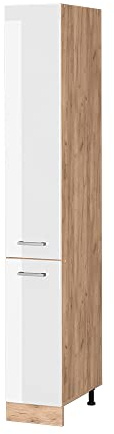 Vicco Apothekerschrank R-Line, Medizinschrank für die Küche, Weiß Hochglanz/Goldkraft Eiche, 30 cm