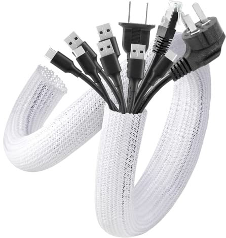 Cable Sleeve Cover, 10ft - 1.5 inch Cord Management Wire Organizer Under Desk, Home Office Computer Wire Cover Hider Cord Protector, Protect Cables from Pet Cat Dog Chewing, White