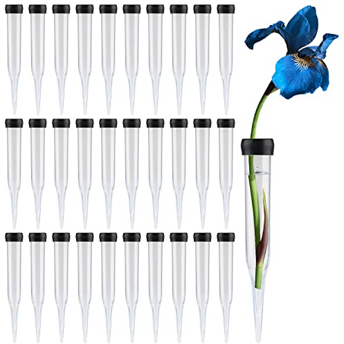 Fyihoxi 30 Stück Blumenröhrchen aus Kunststoff, wiederverwendbar, Reagenzgläser aus transparentem Kunststoff, Wasserröhrchen für Blumen mit Stopfen für Pflanzen, Blumenarrangements