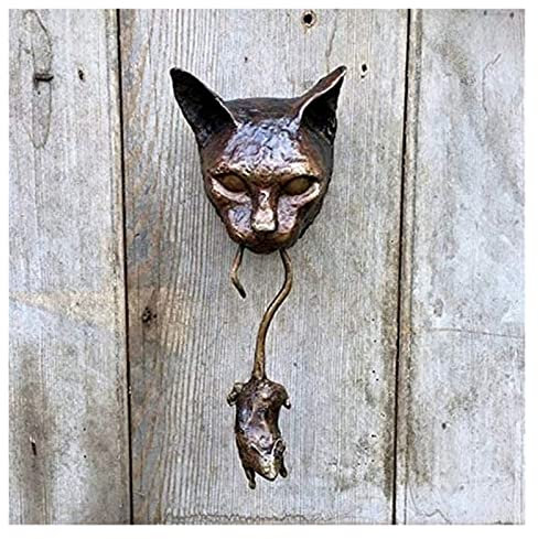 RAZZUM Katzen-Türklopfer-Skulptur, Katze mit schwingender Maus, Haustür-Dekoration, handgefertigte Türknäufe for Katzenliebhaber Schnickschnack