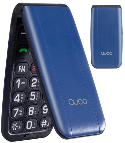 Qubo Téléphone à Clapet, Téléphone Portable Senior pour Personnes âgées, Écran de 2,4 Pouces,Fonction SOS, Double Carte SIM, Appel Rapide, Radio FM,Bleu