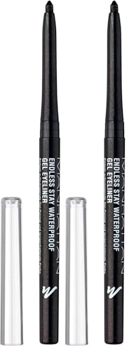 Manhattan Endless Stay Waterproof, Schwarzer Gel Eyeliner mit Glitzer und herausdrehbarer Mine ohne Anspitzen, Farbe Starlit Black 007, 1 x 2,6g (Packung mit 2)
