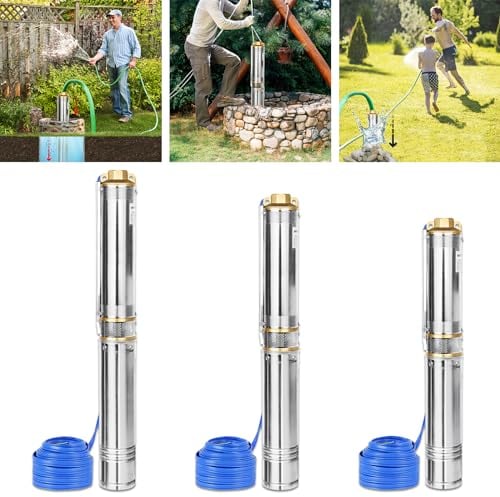 Aufun Tiefbrunnenpumpe 750W Brunnenpumpe 4000L/h Fördermenge max. Förderhöhe 67m Rohrpumpe 230V 50Hz Sandpumpe IP68 Wasserpumpe Ideal zur Bewässerung oder Wasser-Versorgung (0.75kW/1hp)