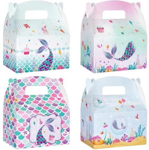 Mermaid Party Favor Treat Boxes - 12 Pack Mermaid Paper Gift Boxes Small Candy Snack Goodie Bags for Kids Summer Party Purple Blue Gift Wrapping Box for Birthday Holiday Baby Shower