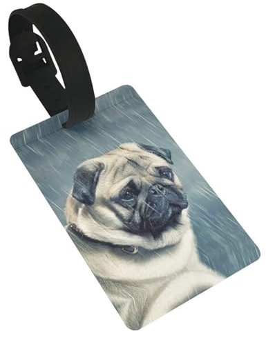 Gepäckanhänger mit lustigem Mops-Motiv, für Koffer, bedrucktes PVC, Koffer, Gepäckanhänger, Reisezubehör