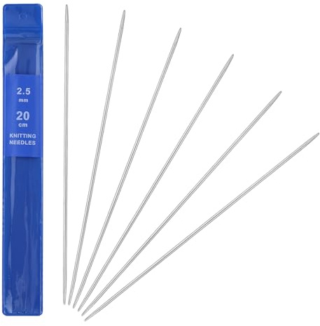 Set di 6 ferri da maglia in acciaio inox, 2,5 mm, per cappelli, calze, cappelli, sciarpe, maglioni per animali domestici, a doppia punta, per principianti, lisci, robusti e durevoli