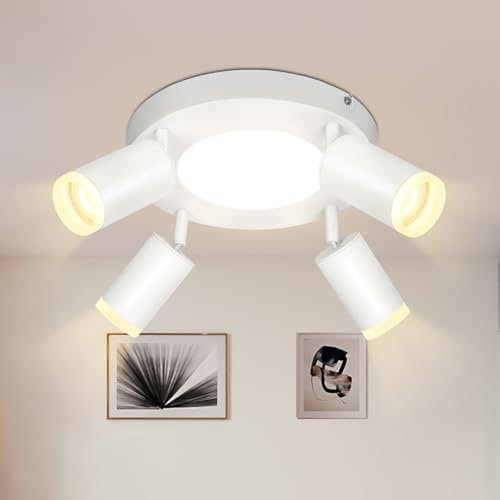 cupgow LED Deckenlampe Deckenstrahler 4 Flammig - Deckenleuchte Weiß 3000k Deckenspot GU10 Schlafzimmerlampe Rund Küchenlampe 20W Schwenkbar für Wohnzimmer Flur