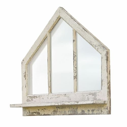 Loberon Northwick Étagère murale vintage en bois de pin et verre acrylique Blanc antique