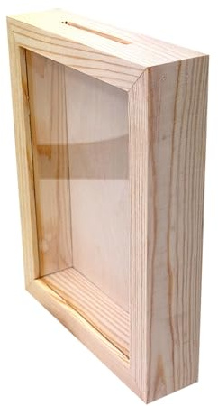 Wooden World - Hucha Marco 2-en-1 - con Frontal Transparente y Espacio para Foto