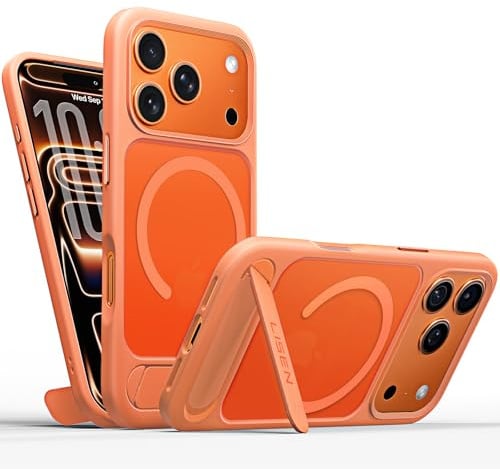 LISEN iPhone 17 Pro Max Hülle mit MagSafe [Unsichtbarer Ständer] [20N Super Magnetkraft] Tastenschutz & Militärschutz Handyhülle für iPhone 17 Pro Max Case Stoßfest Matt- Cosmic Orange
