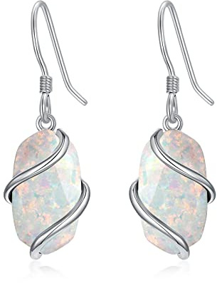 TOUPOP Opal Ohrringe für Damen 925 Sterling Silber Oval Opal Earrings Edelstein Schmuck Geschenk für Frauen