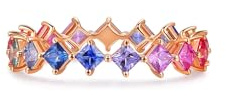 Ayoiow Goldringe Ehering Quadratisch mit 1 Karat farbigem Saphir, Goldring Frauen für Sie Größe 52 (16.6)| 18K Roségold | Trendiger Modeschmuck für Geburtstag