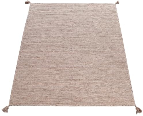 Paco Home Designer Teppich Webteppich Kelim Handgewebt 100% Baumwolle Modern Meliert Beige, Grösse:120x170 cm
