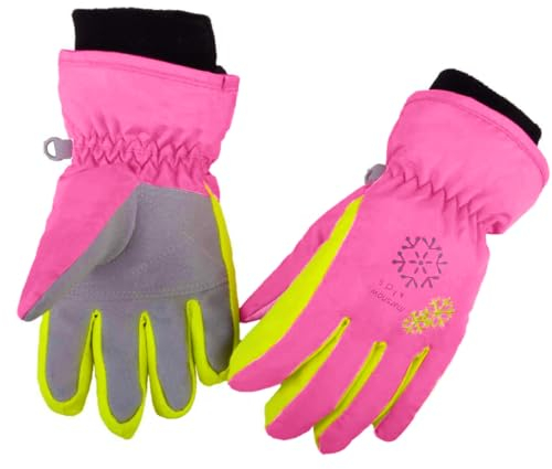 Azarxis Skihandschuhe für Kinder, Warme Winterhandschuhe, Winddichte Verdickt Handschuhe für Laufen Skifahren Wandern Snowboard (B - Rose Rot, S (6-8 Jahre))