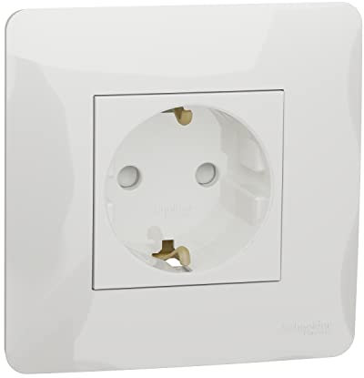 Schneider Electric NU203718 New Unica, Enchufe Schuko Tipo F de Pared Monobloc, 16 A en 250 V CA, Instalación Fácil, Sin Halógenos - Polar