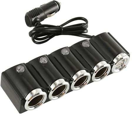 Wallfire Car Charger, 120W Cigarette Lighter Adapter, 4-Way Cigarette Lighter USB Splitter Socket Extension with Dual USB 12V-24V Plug Power Charger
