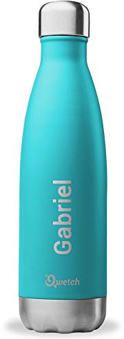 QWETCH Bouteille Isotherme Personnalisée Gravée en INOX 500ml - Maintient Vos Boissons au Chaud Pendant 12 Heures & au Frais Pendant 24 Heures – BPA Free (Bleu Turquoise)
