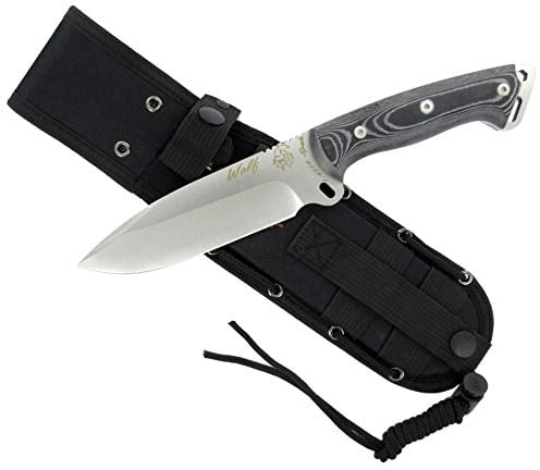 J&V WOLF - Cuchillo Full Tang de Hoja Fija para Bushcraft, Campo, Caza, Pesca, Supervivencia y Outdoor, Hoja de 10,5 cm en Acero MOVA, Funda, Hecho en España