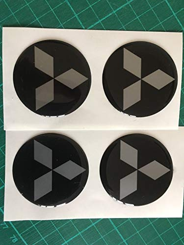 SCOOBY DESIGNS Mitsubishi Alufelgendeckel-Aufkleber, gewölbt, schwarz, silber, Diamanten, Evo X4, Shogun LS200 Outlander (50 mm)