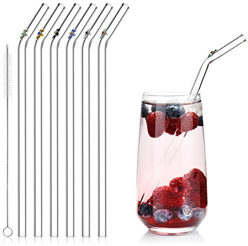 com-four® Paja de vidrio 6x - Pajitas de vidrio reutilizables con cepillo de limpieza - Tubos de bebida ecológicos para bebidas y batidos